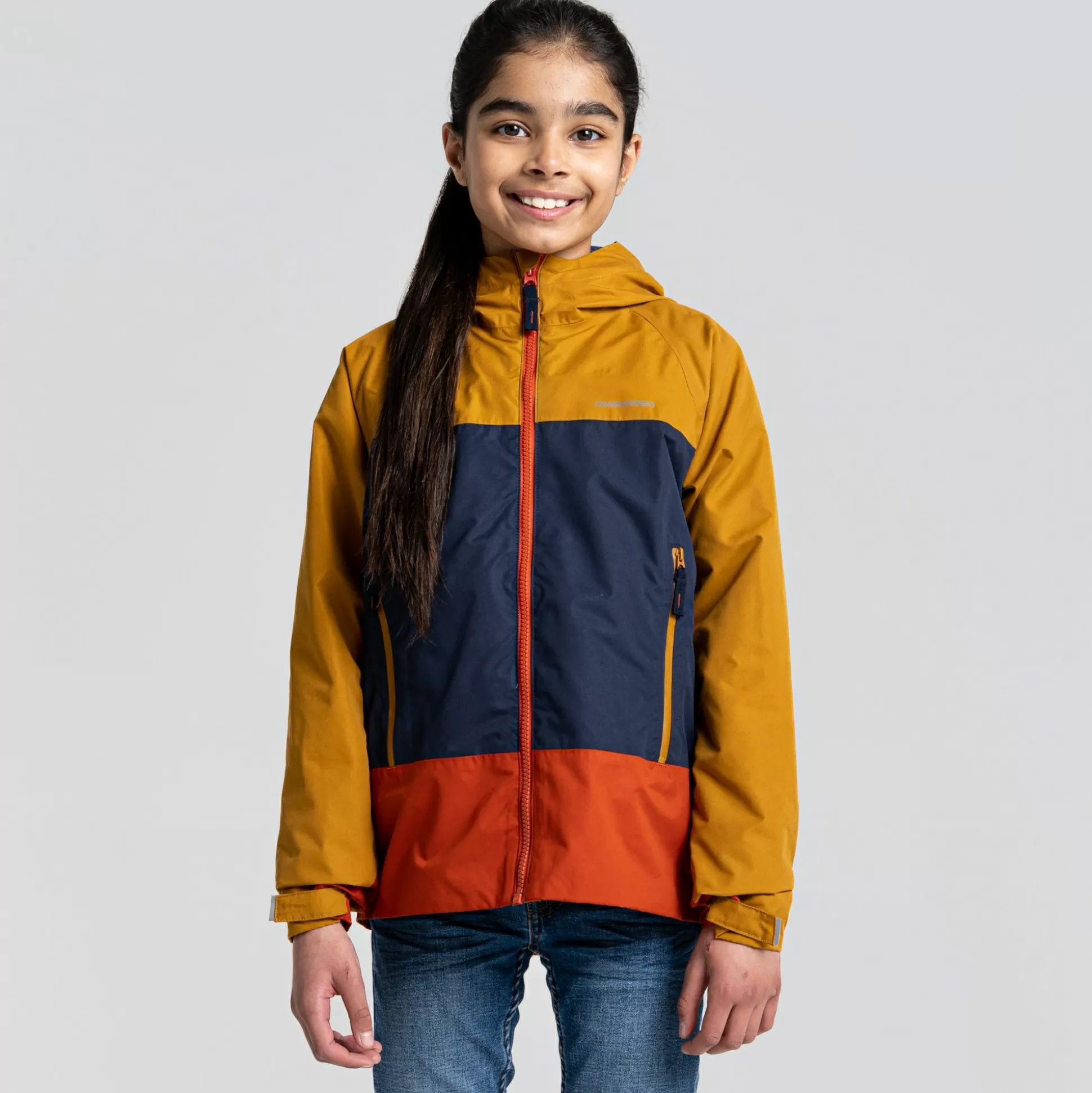 Craghoppers Kid'S Minato Waterproof Jacket - Gingko Yellow / Blue Navy / Potters Clay<Kids Waterproof Jackets