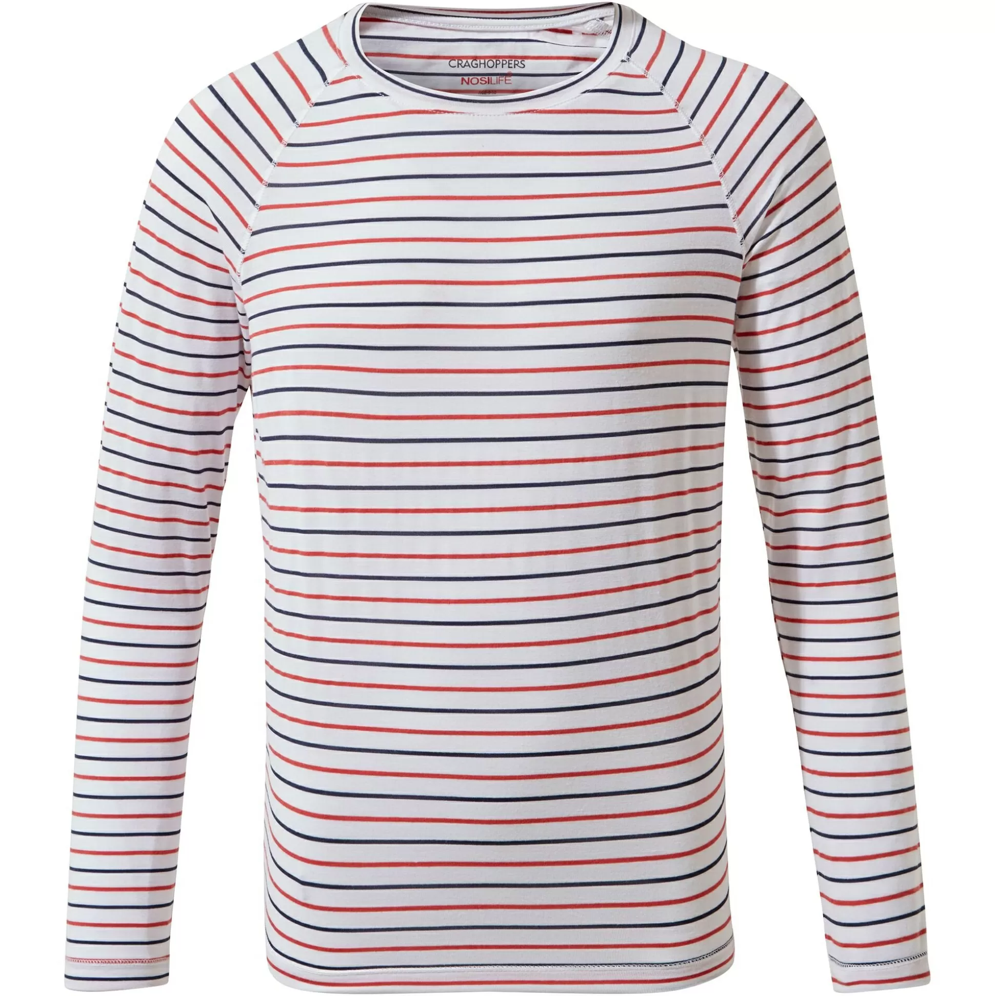 Craghoppers Kid'S Nosilife Paola Long Sleeved T-Shirt - Blue Navy / Pompeian Red Stripe<Kids Long Sleeve