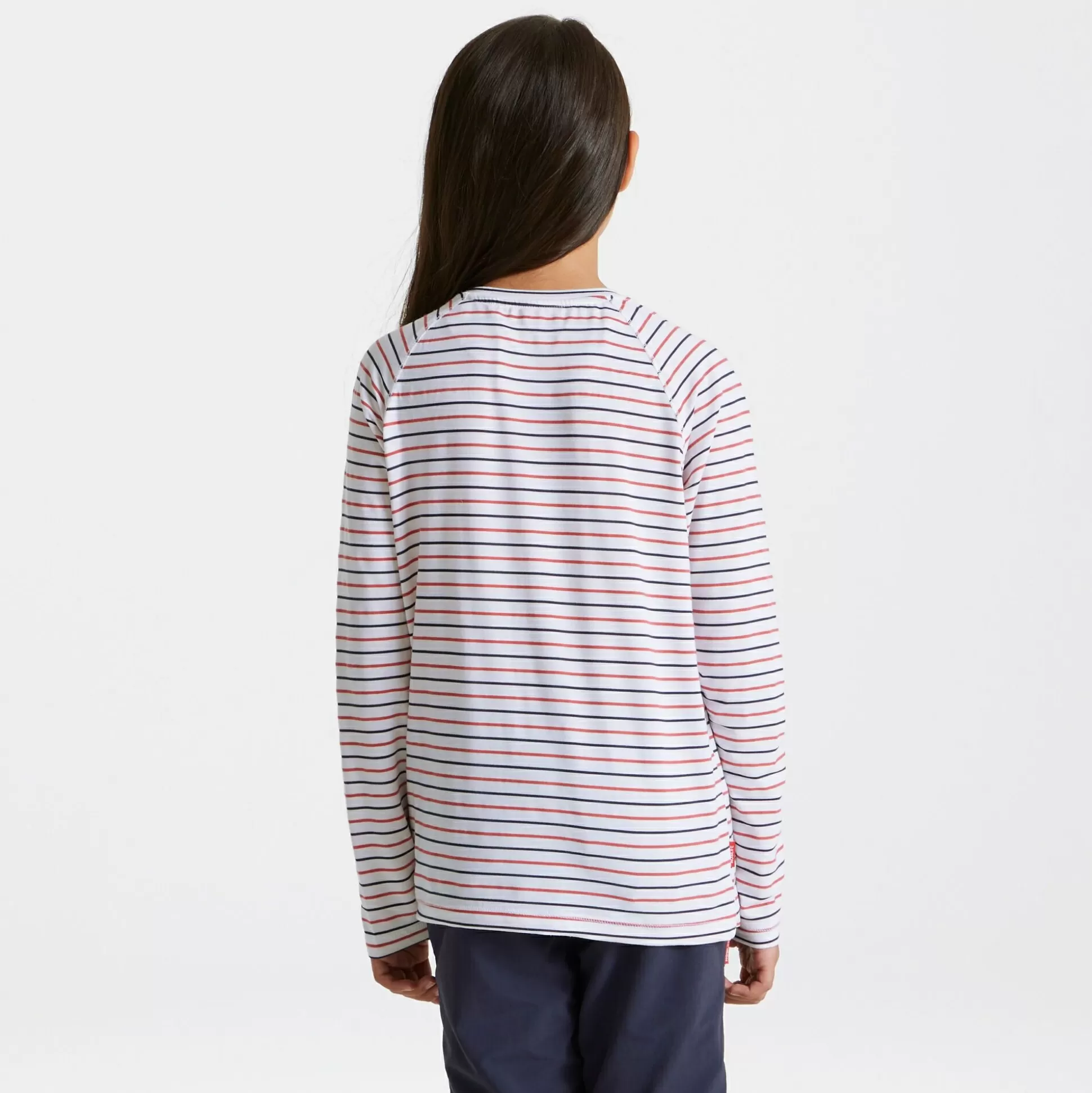 Craghoppers Kid'S Nosilife Paola Long Sleeved T-Shirt - Blue Navy / Pompeian Red Stripe<Kids Long Sleeve
