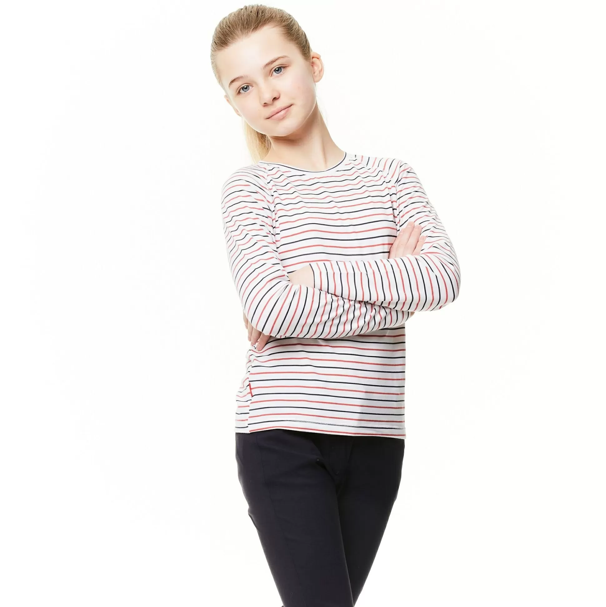 Craghoppers Kid'S Nosilife Paola Long Sleeved T-Shirt - Blue Navy / Pompeian Red Stripe<Kids Long Sleeve