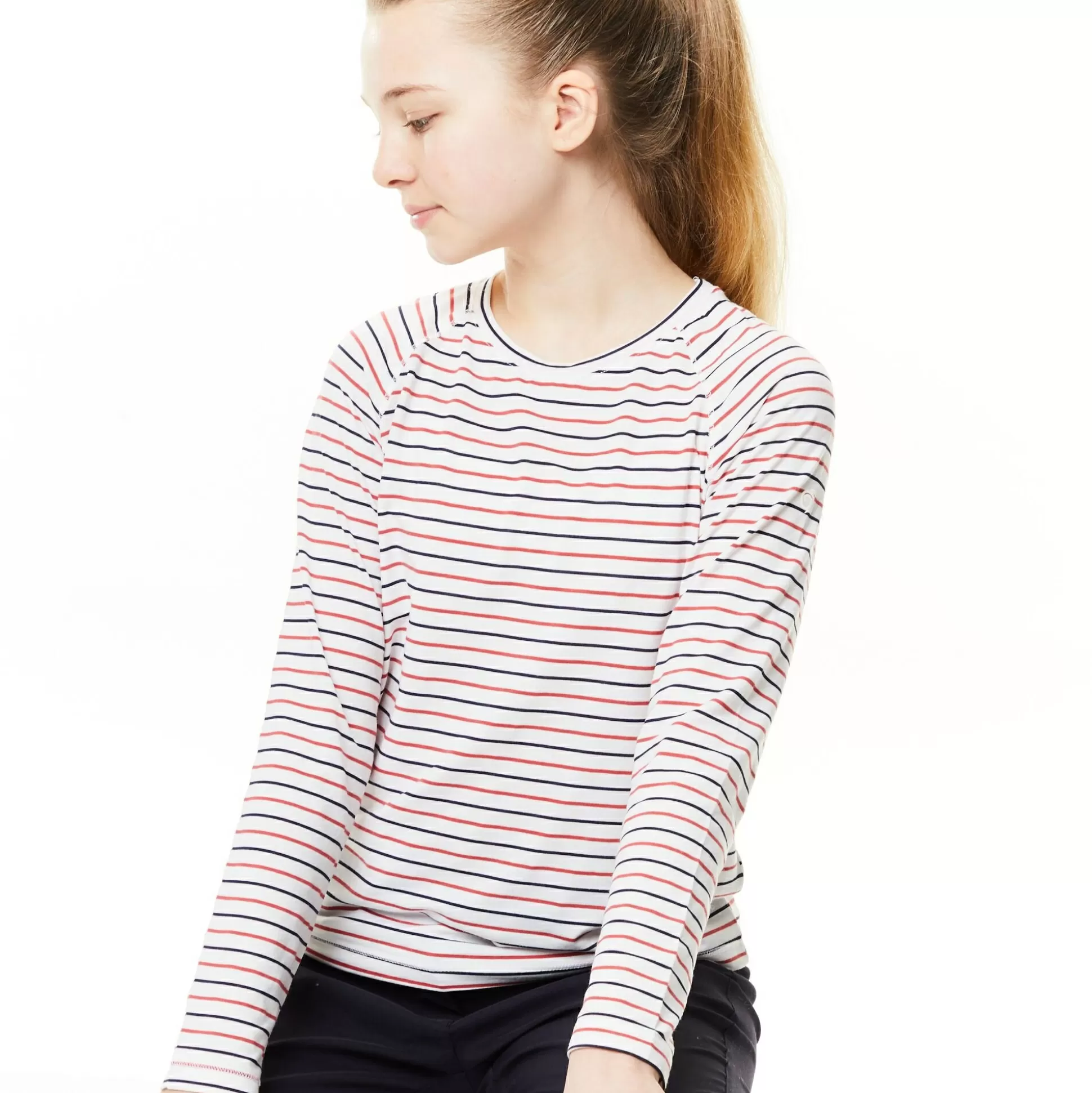 Craghoppers Kid'S Nosilife Paola Long Sleeved T-Shirt - Blue Navy / Pompeian Red Stripe<Kids Long Sleeve
