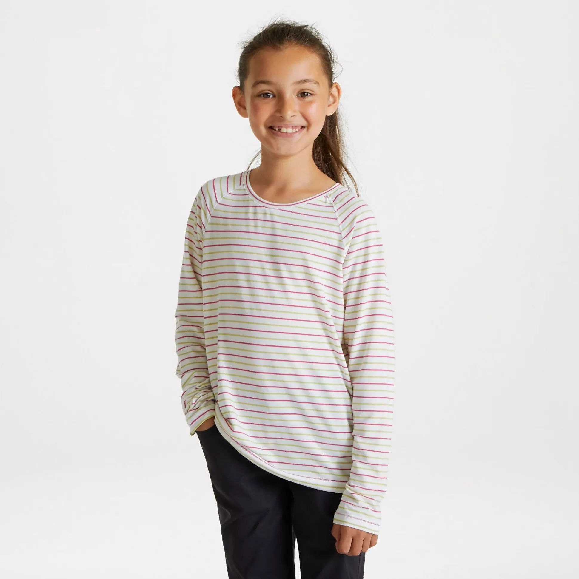 Craghoppers Kid'S Nosilife Paola Long Sleeved T-Shirt - Raspberry / Lime Sorbet Stripe<Kids Long Sleeve