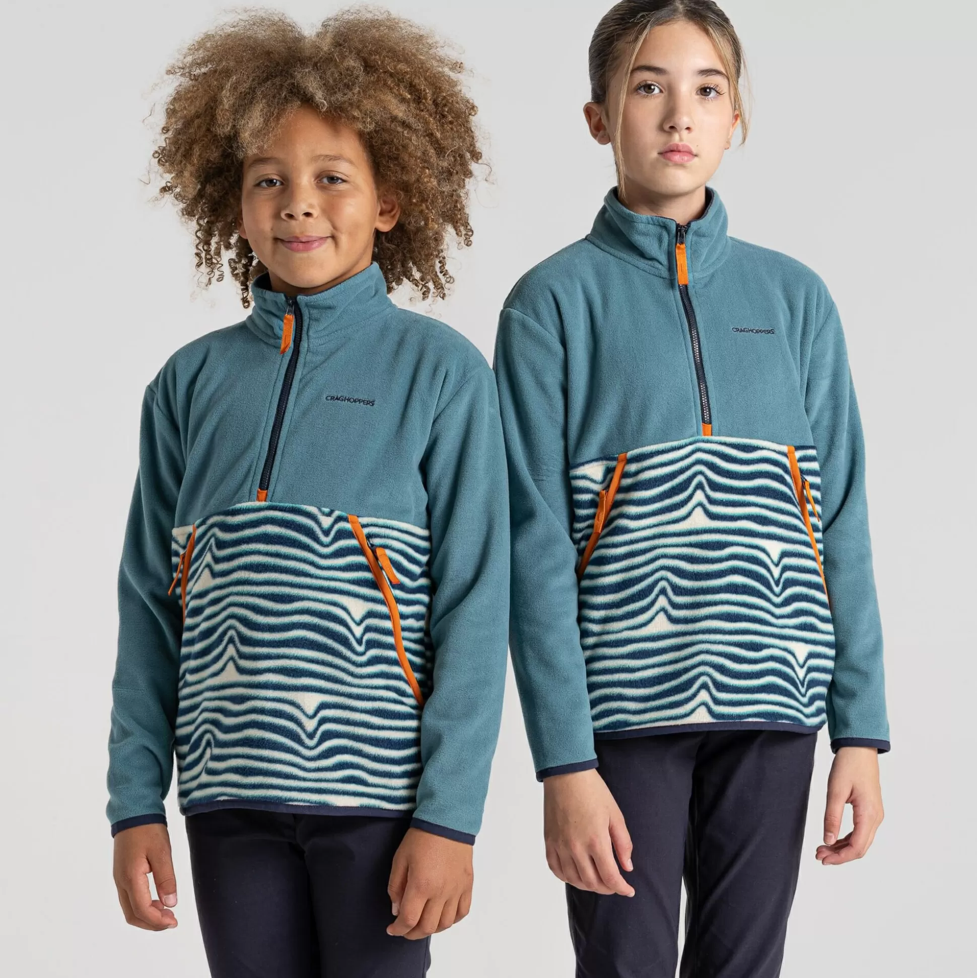 Craghoppers Kid'S Valo Half Zip Fleece - Washed Teal / Poseidon Blue Print<Kids Half Zip Fleece