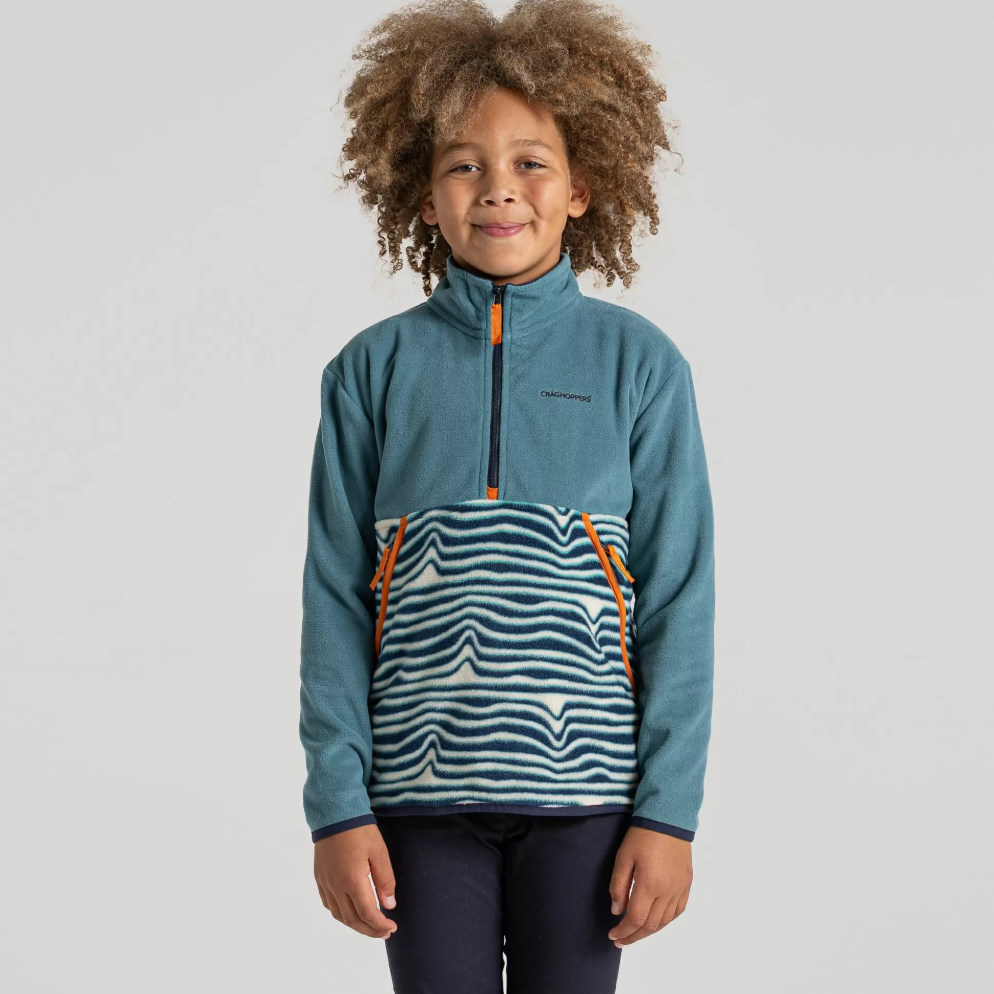 Craghoppers Kid'S Valo Half Zip Fleece - Washed Teal / Poseidon Blue Print<Kids Half Zip Fleece