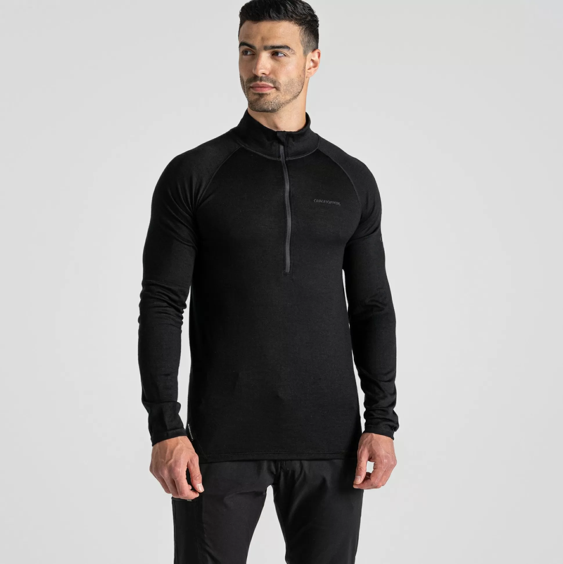 Craghoppers Men'S Expert Merino Half Zip Long Sleeved Baselayer Ii - Black<Mens Long Sleeve